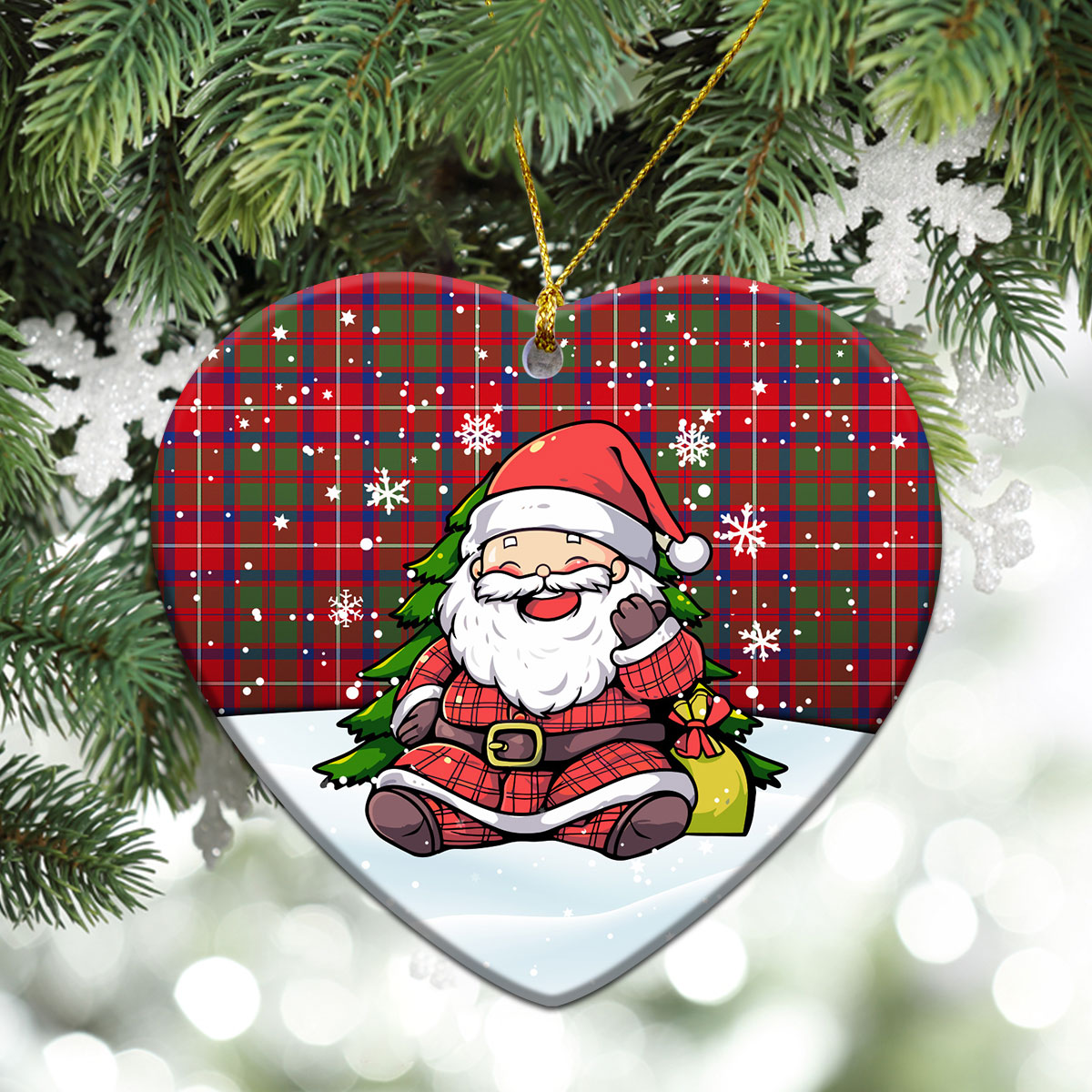 Shaw Red Modern Tartan Christmas Ceramic Ornament - Scottish Santa Style