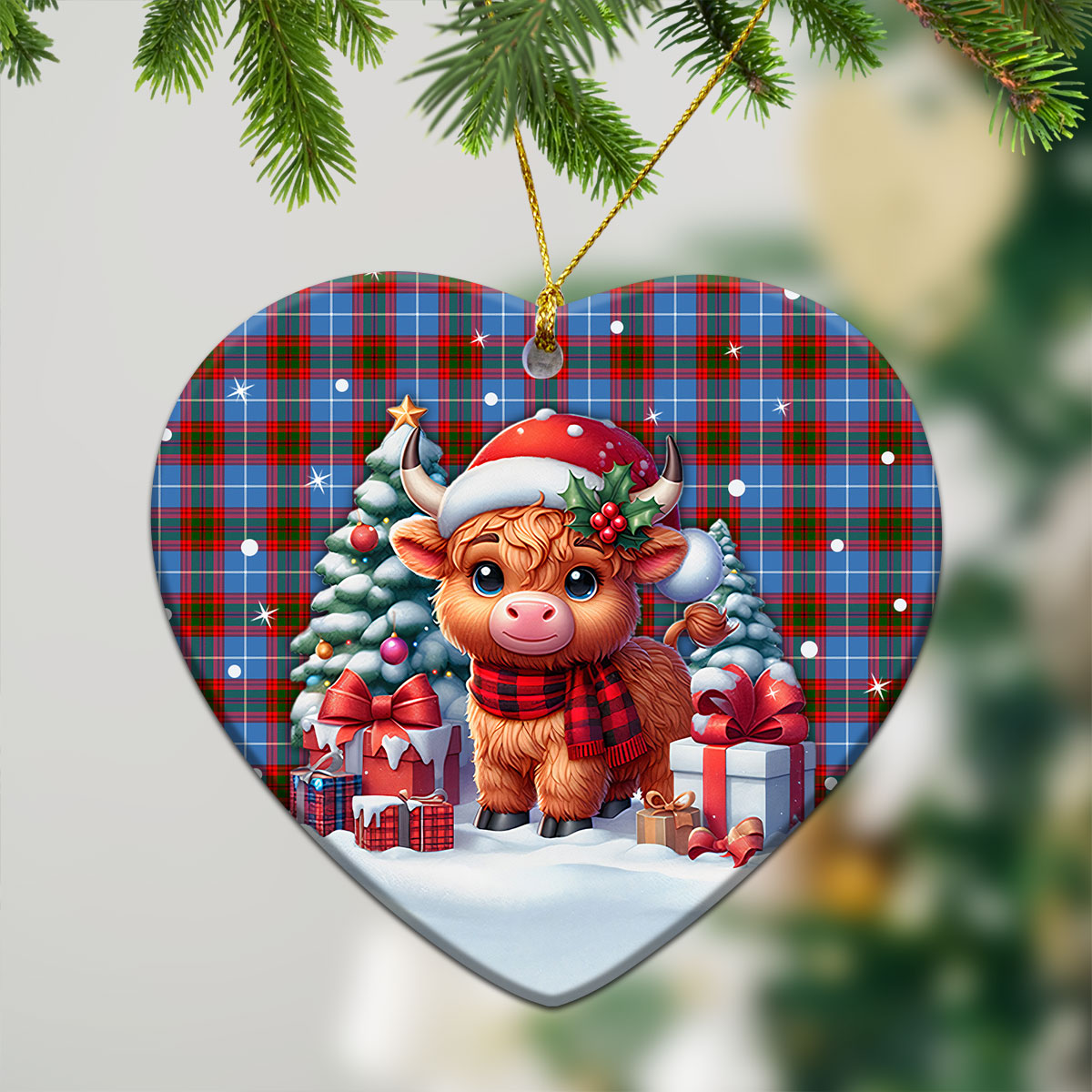 Spalding Tartan Christmas Ceramic Ornament - Highland Cow Winter Style