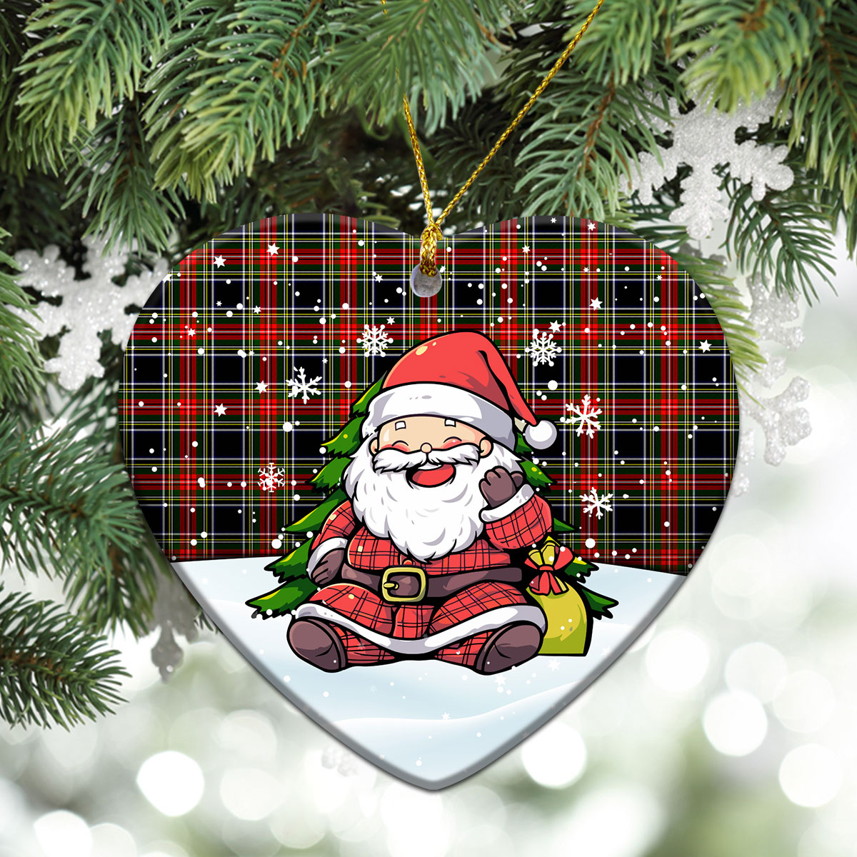 Stewart Black Tartan Christmas Ceramic Ornament - Scottish Santa Style