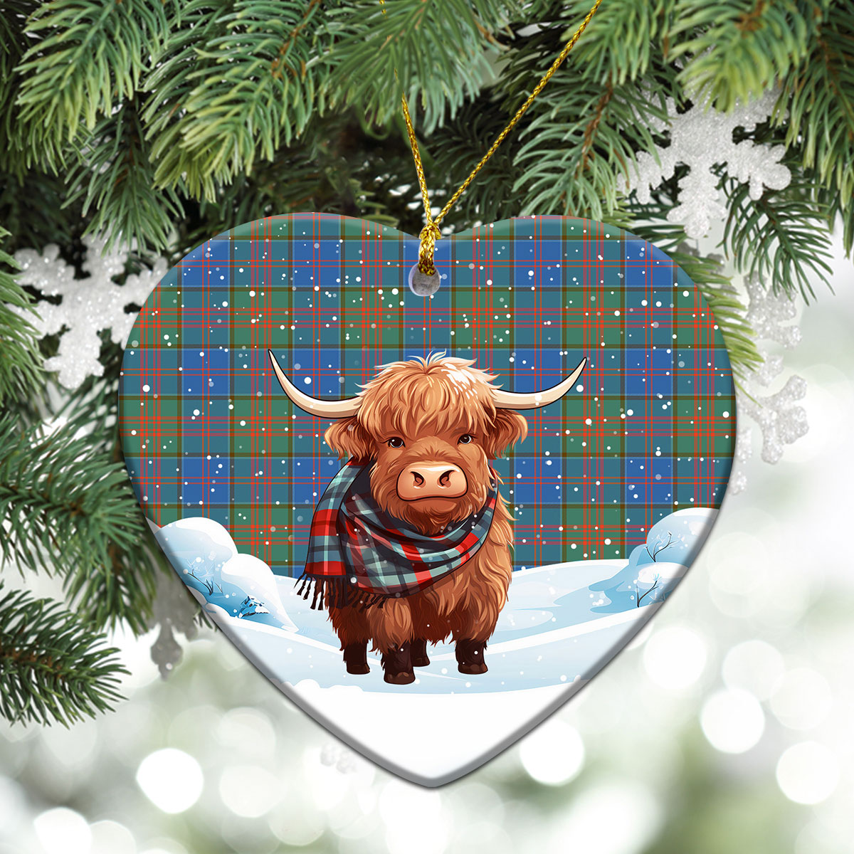 Stewart of Appin Hunting Ancient Tartan Christmas Ceramic Ornament - Highland Cows Snow Style