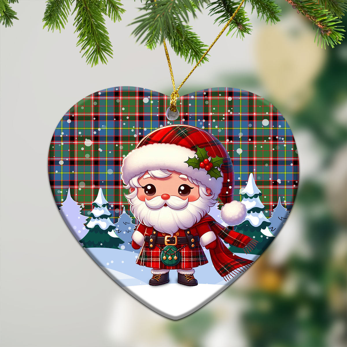 Stirling (of Cadder-Present Chief) Tartan Christmas Ceramic Ornament - Santa Claus In Kilt Style