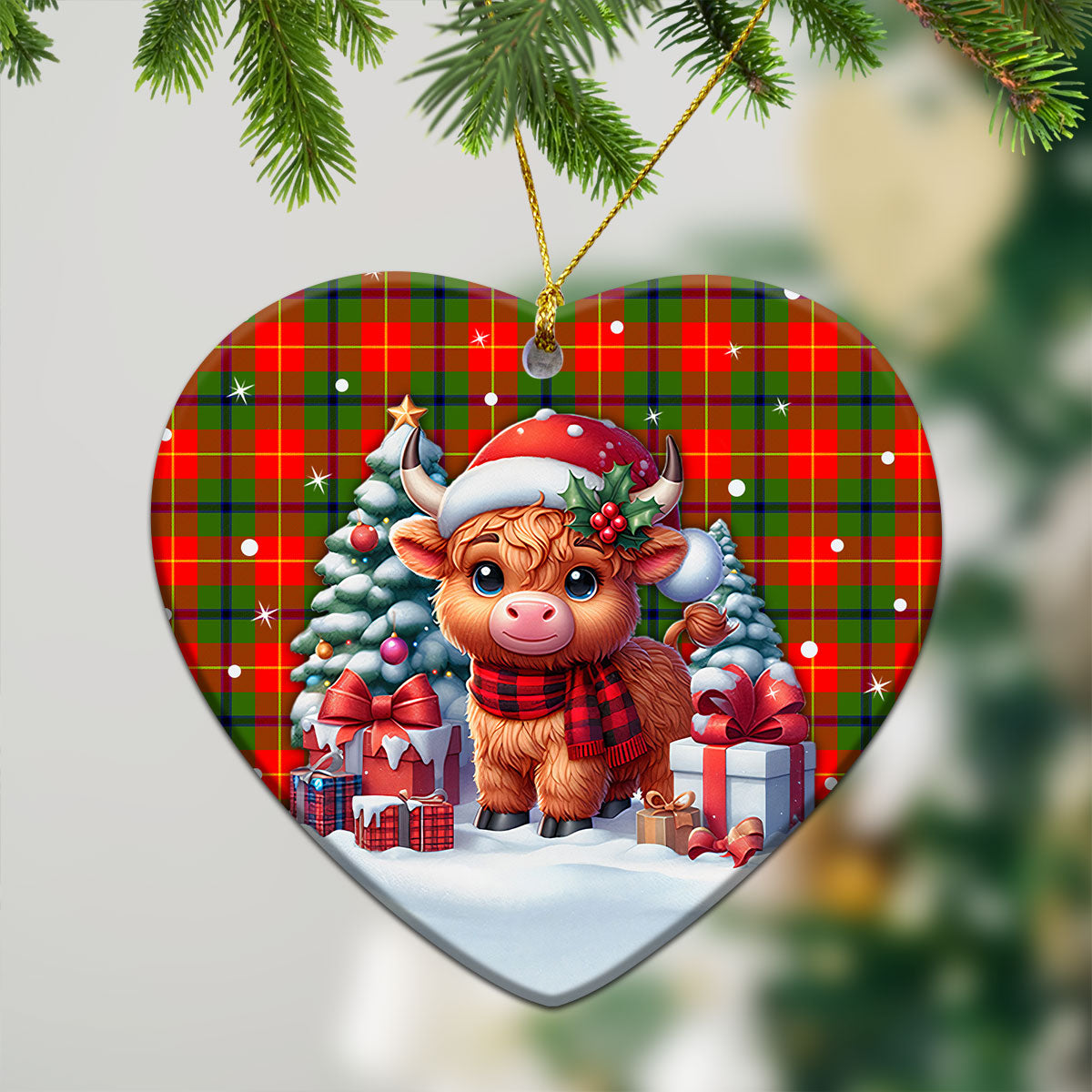 Turnbull Dress Tartan Christmas Ceramic Ornament - Highland Cow Winter Style