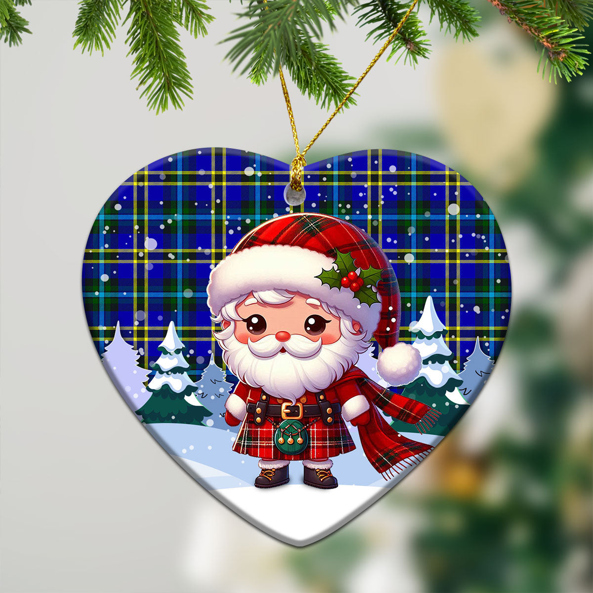 Weir Modern Tartan Christmas Ceramic Ornament - Santa Claus In Kilt Style