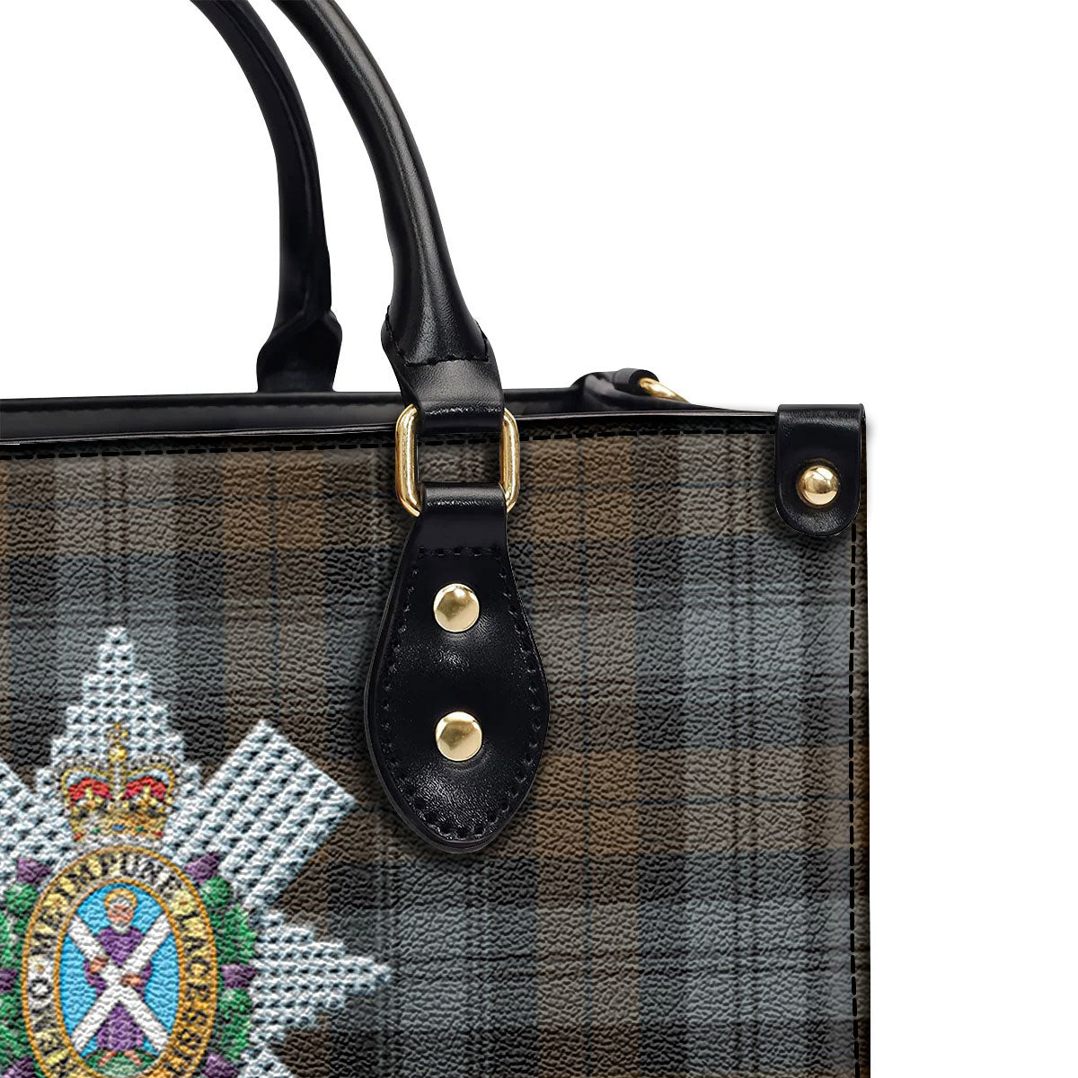 Black Watch Weathered Tartan Crest Leather Handbag