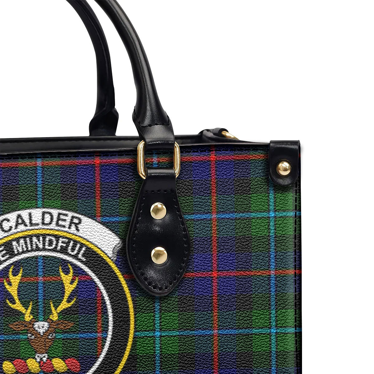 Calder Tartan Crest Leather Handbag