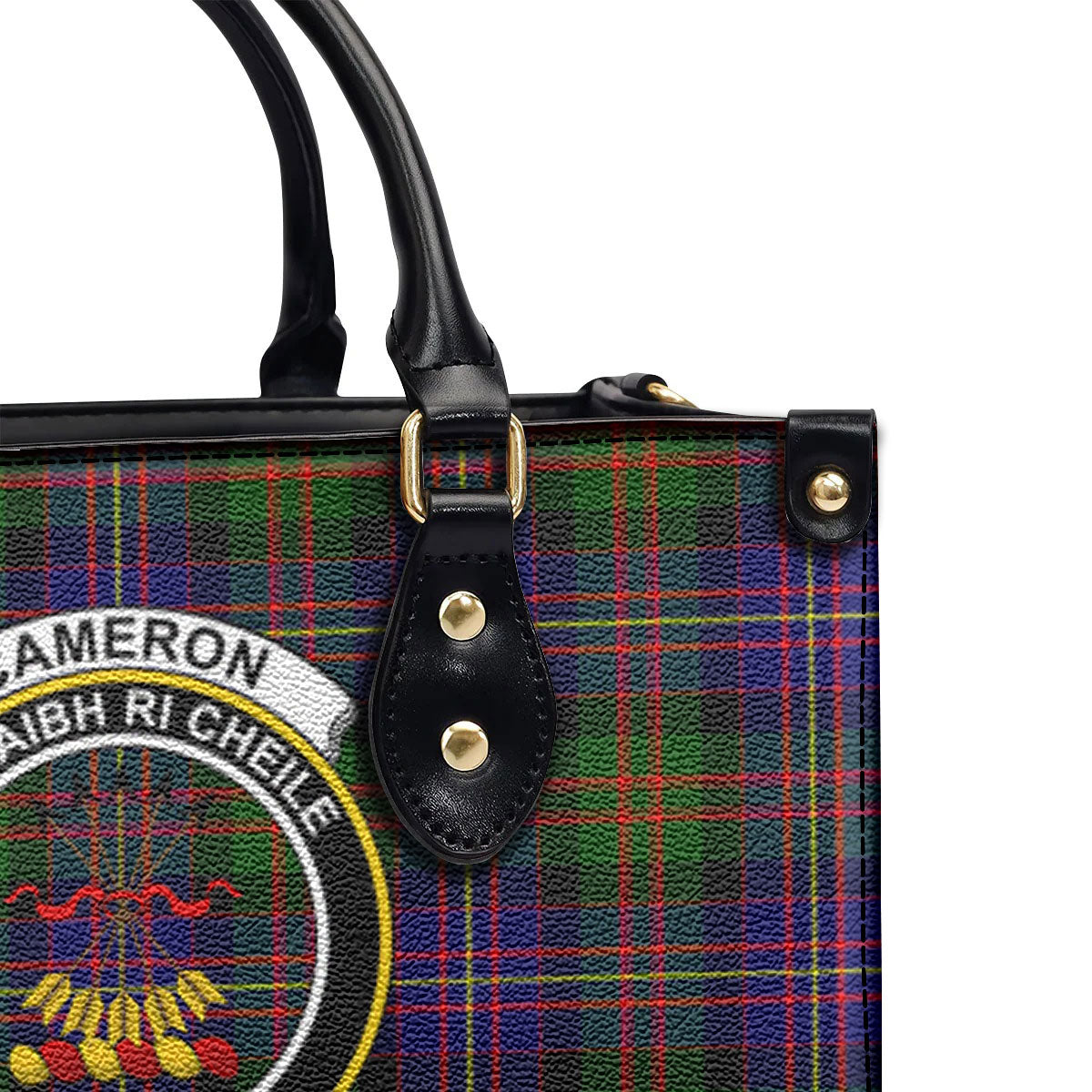 Cameron of Erracht Modern Tartan Crest Leather Handbag