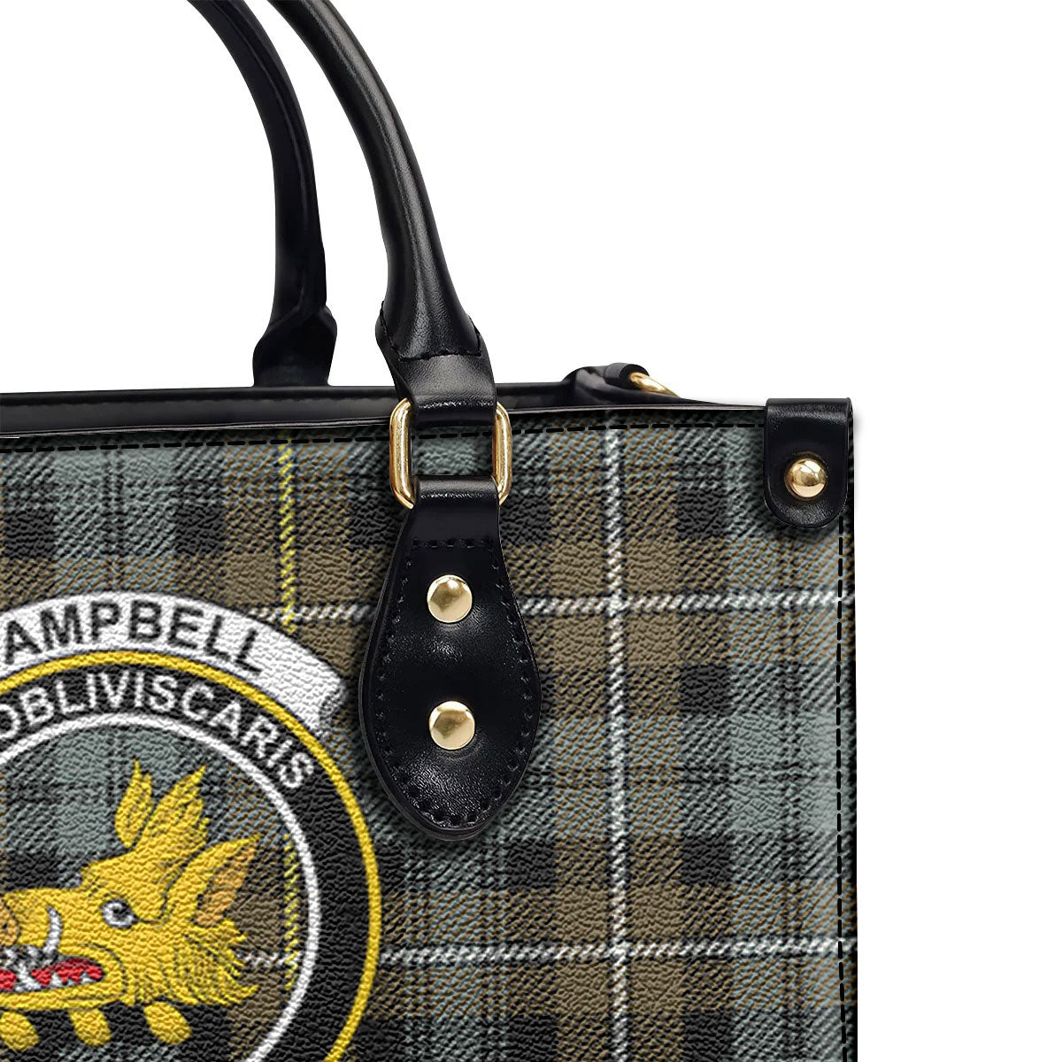 Campbell Argyll Weathered Tartan Crest Leather Handbag