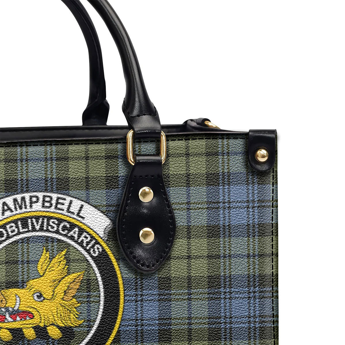 Campbell Faded Tartan Crest Leather Handbag