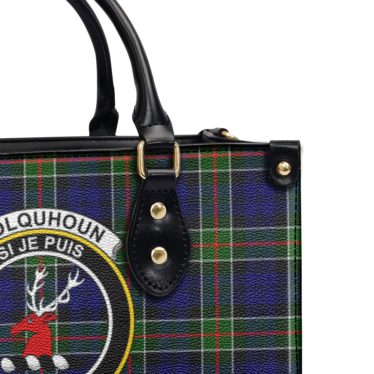 Colquhoun Modern Tartan Crest Leather Handbag