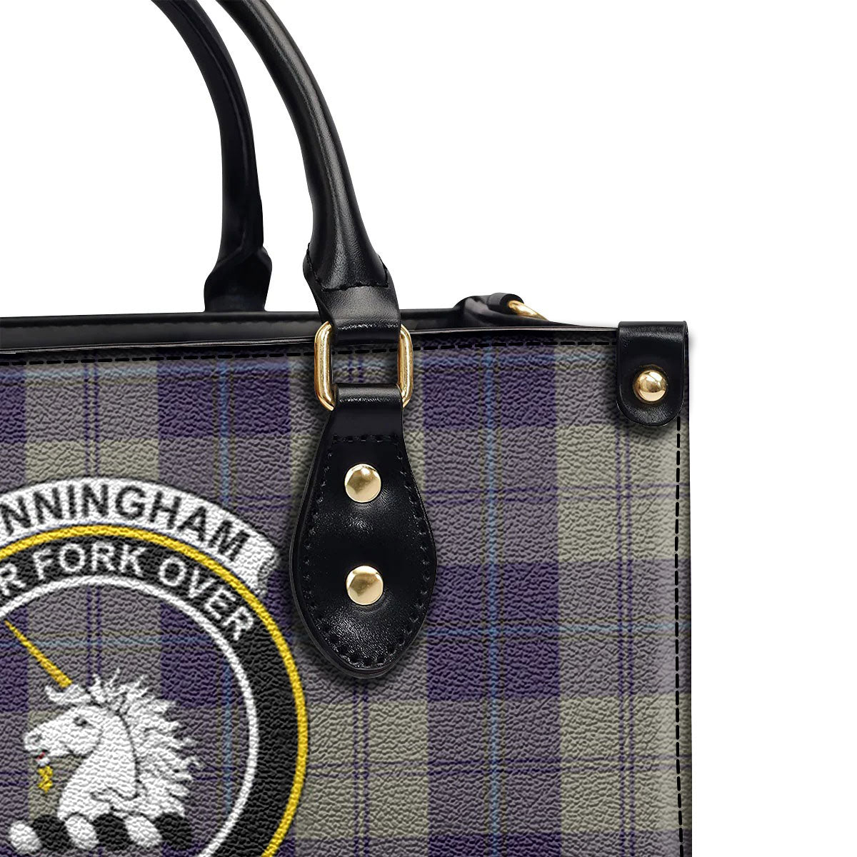 Cunningham Dress Blue Dancers Tartan Crest Leather Handbag