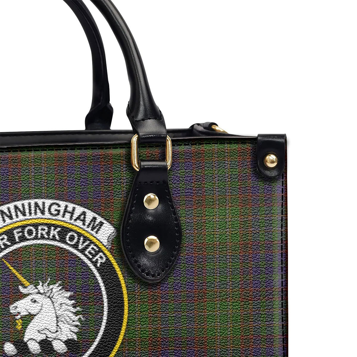 Cunningham Hunting Modern Tartan Crest Leather Handbag