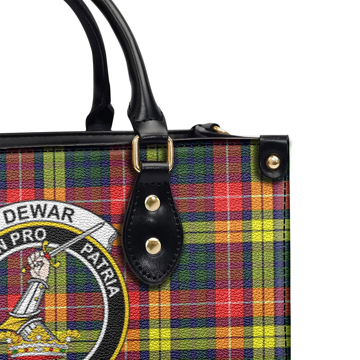 Dewar Tartan Crest Leather Handbag