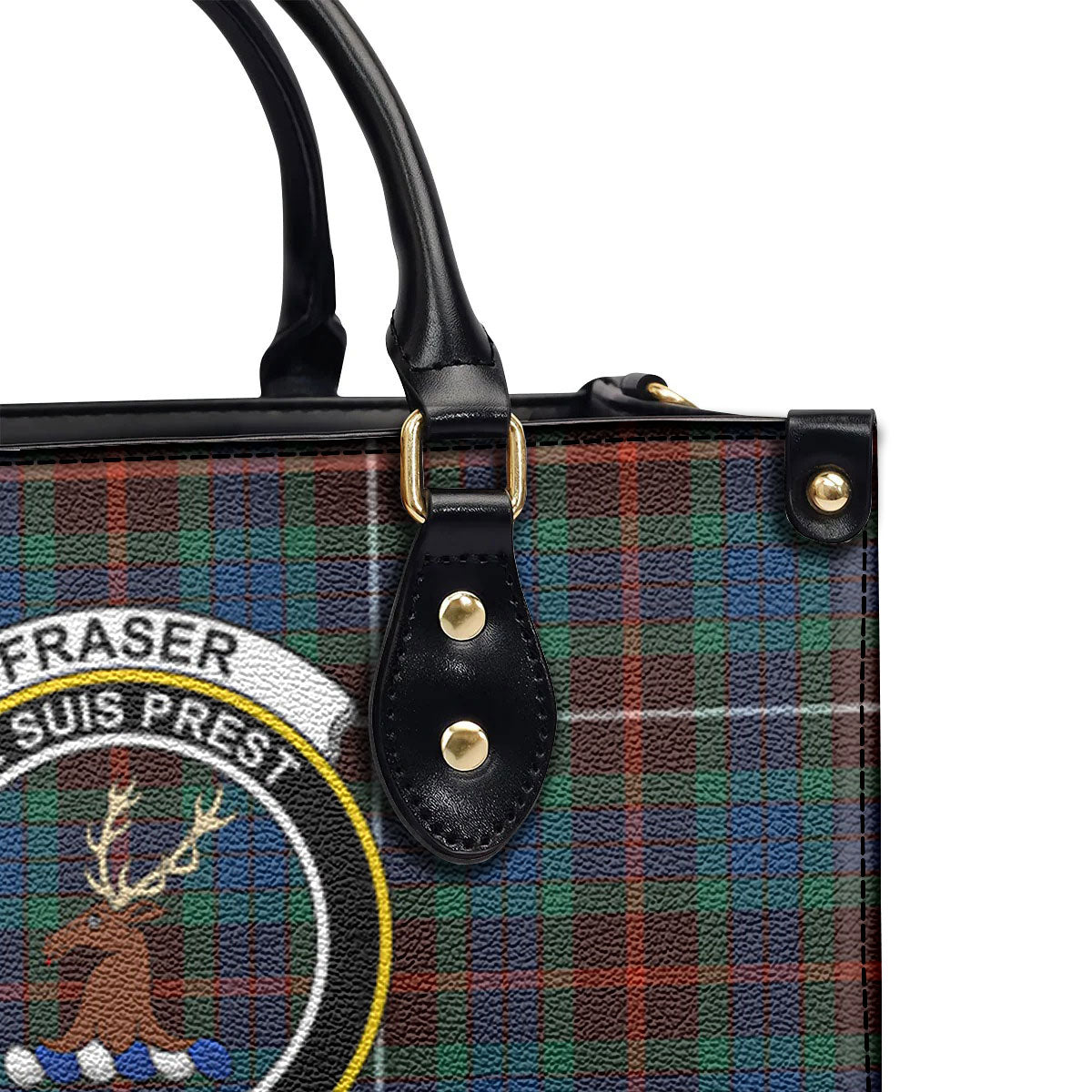 Fraser (of Lovat) Hunting Ancient Tartan Crest Leather Handbag