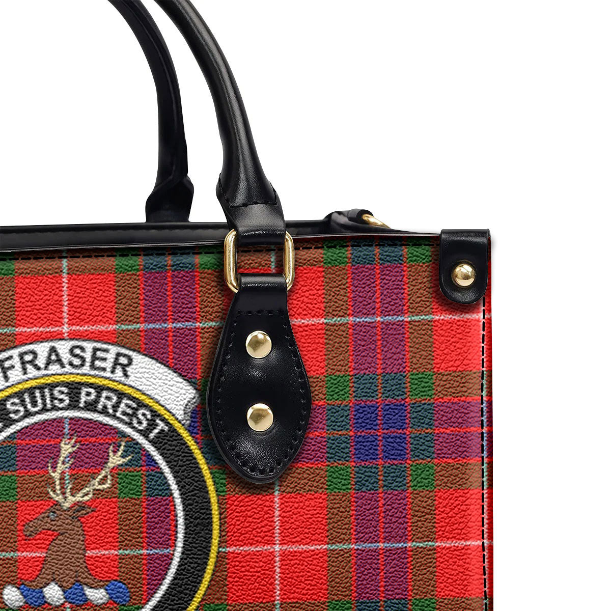 Fraser (of Lovat) Modern Tartan Crest Leather Handbag