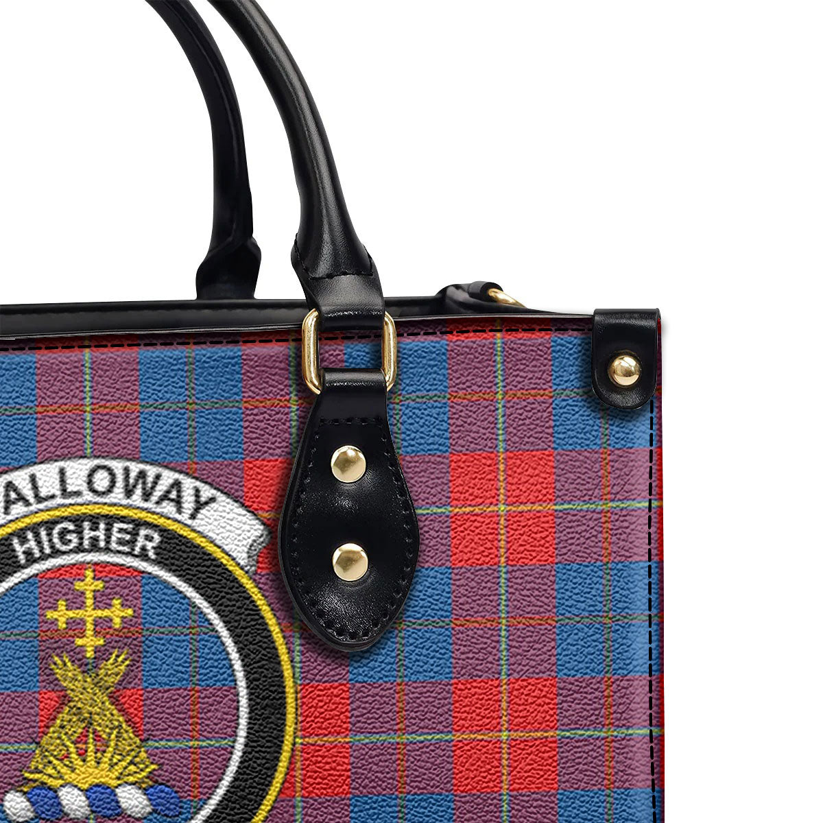 Galloway Red Tartan Crest Leather Handbag