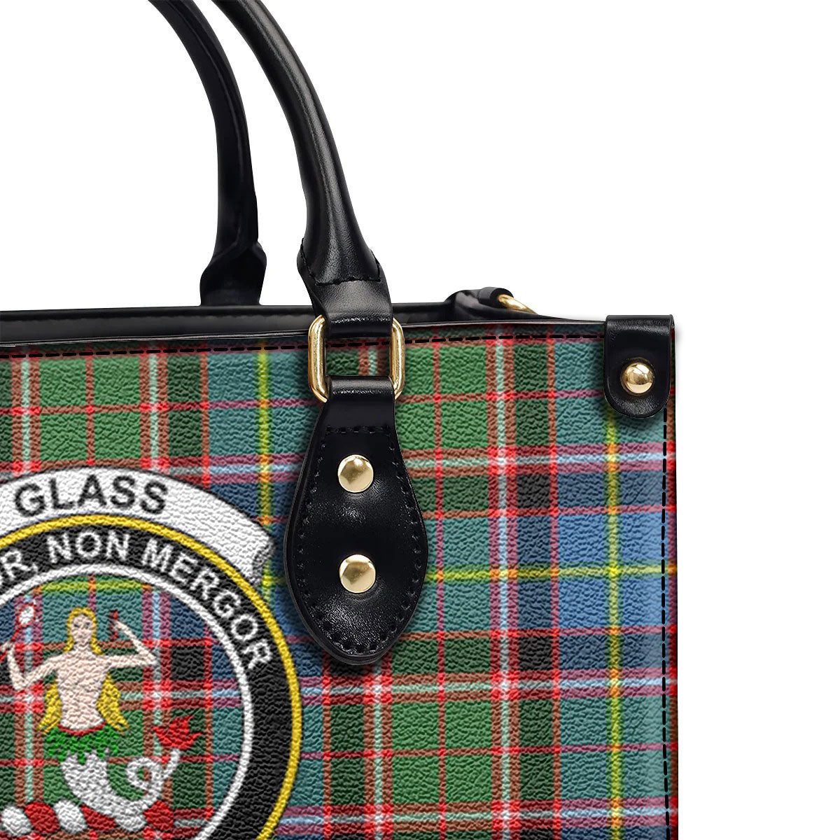 Glass Tartan Crest Leather Handbag