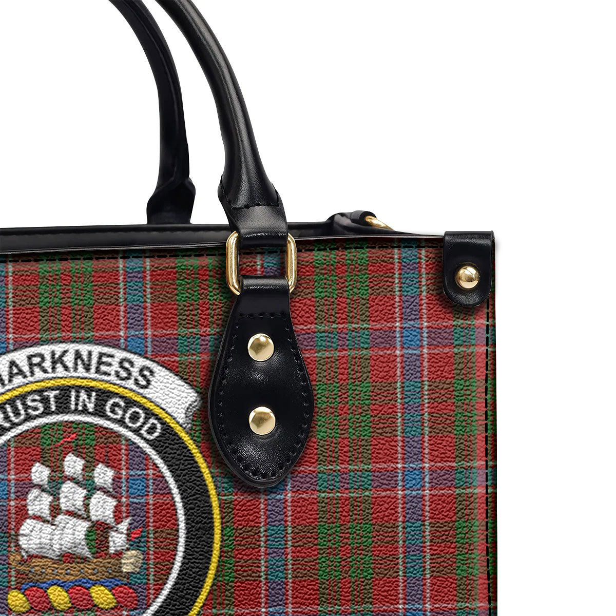 Harkness Dress Tartan Crest Leather Handbag