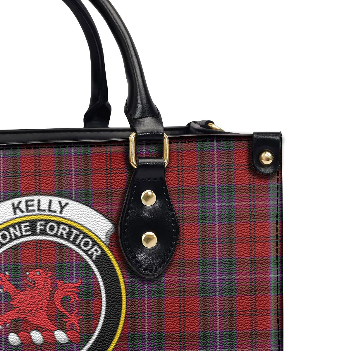 Kelly of Sleat Red Tartan Crest Leather Handbag