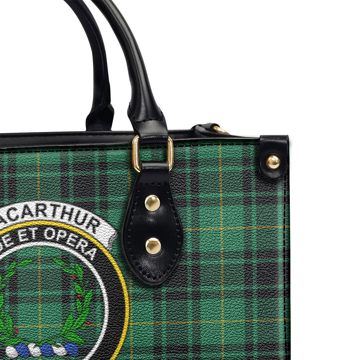 MacArthur Ancient Tartan Crest Leather Handbag