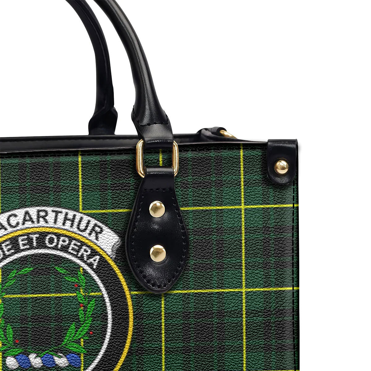 MacArthur Modern Tartan Crest Leather Handbag