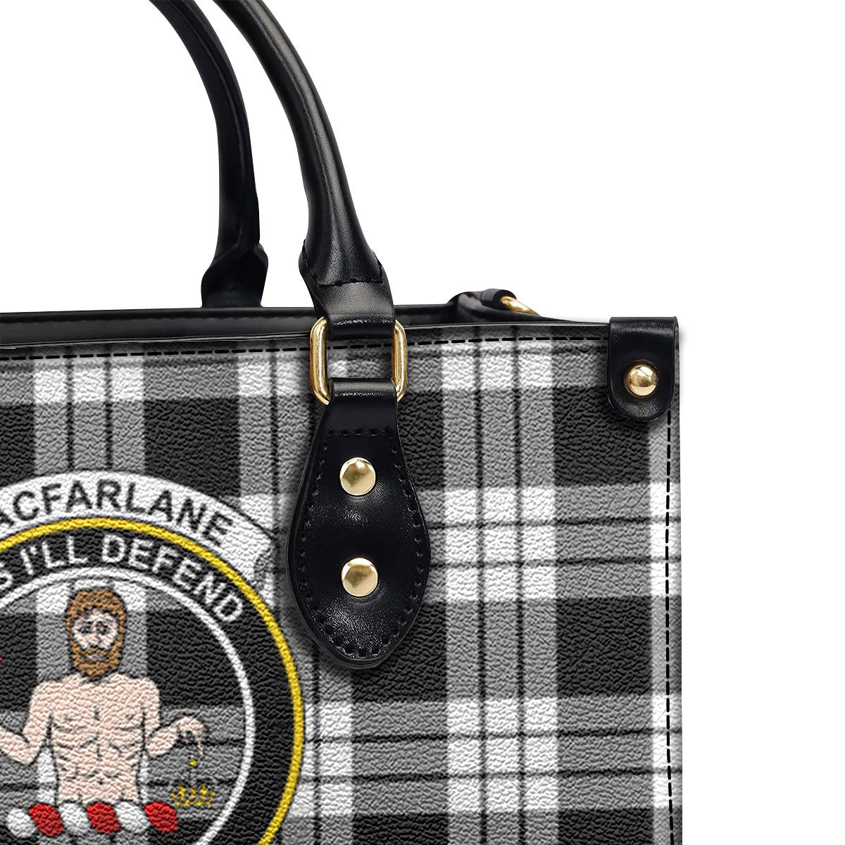 MacFarlane Black _ White Tartan Crest Leather Handbag