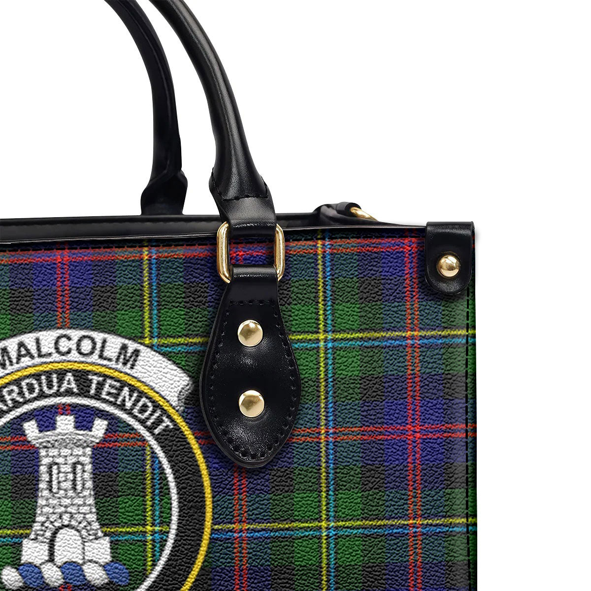 Malcolm (or MacCallum) Tartan Crest Leather Handbag