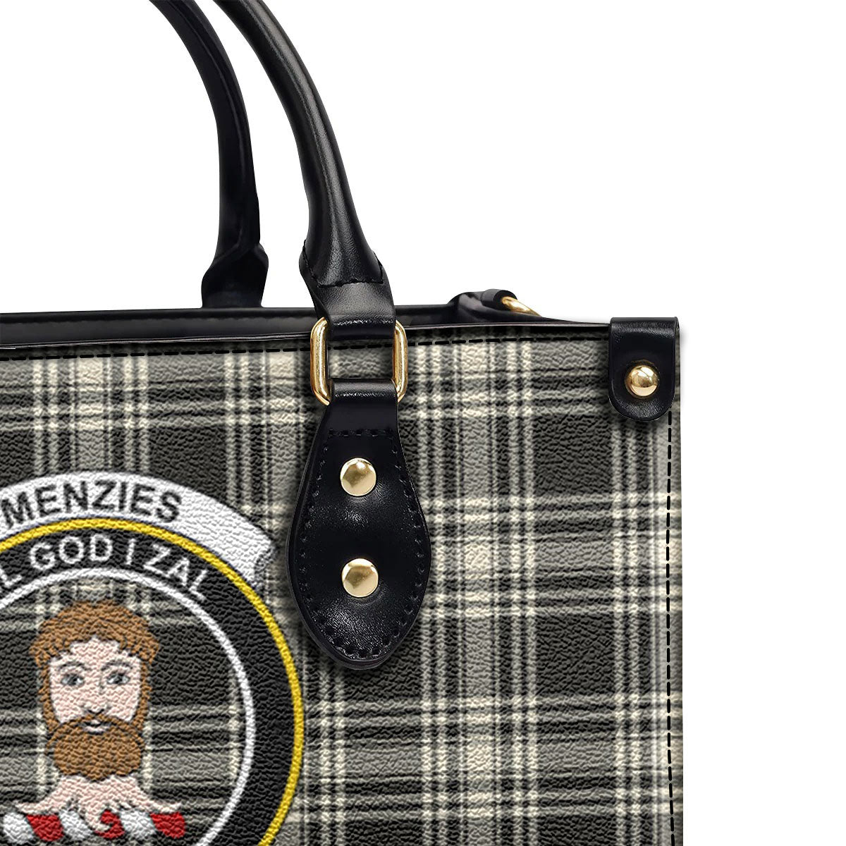 Menzies Black - White Ancient Tartan Crest Leather Handbag