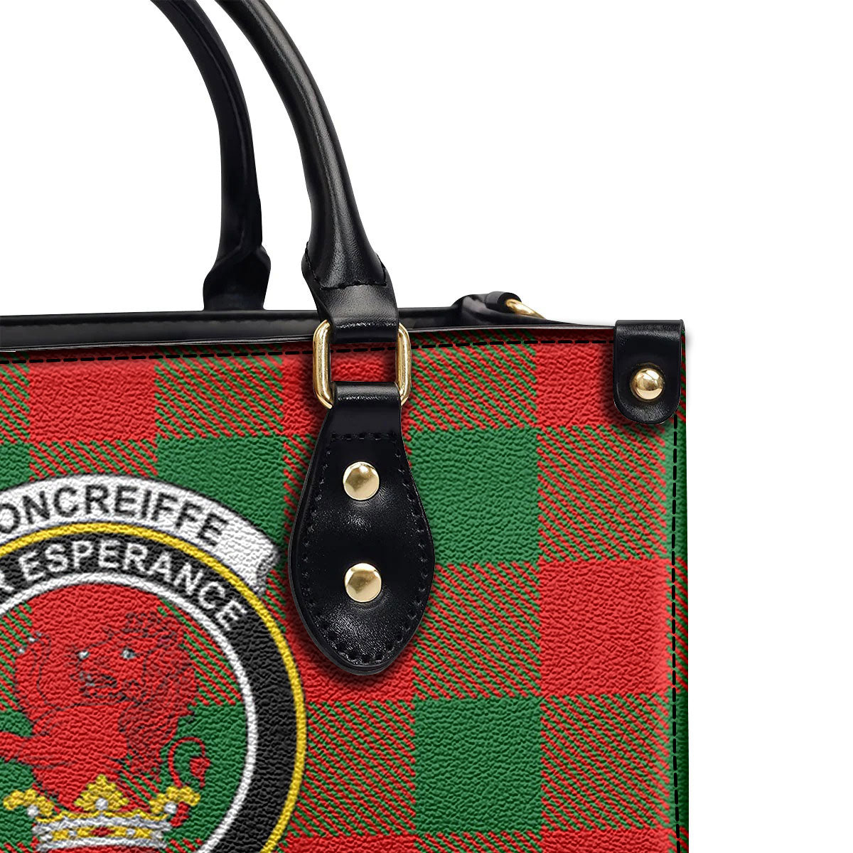 Moncreiffe (or Moncreiff) Tartan Crest Leather Handbag