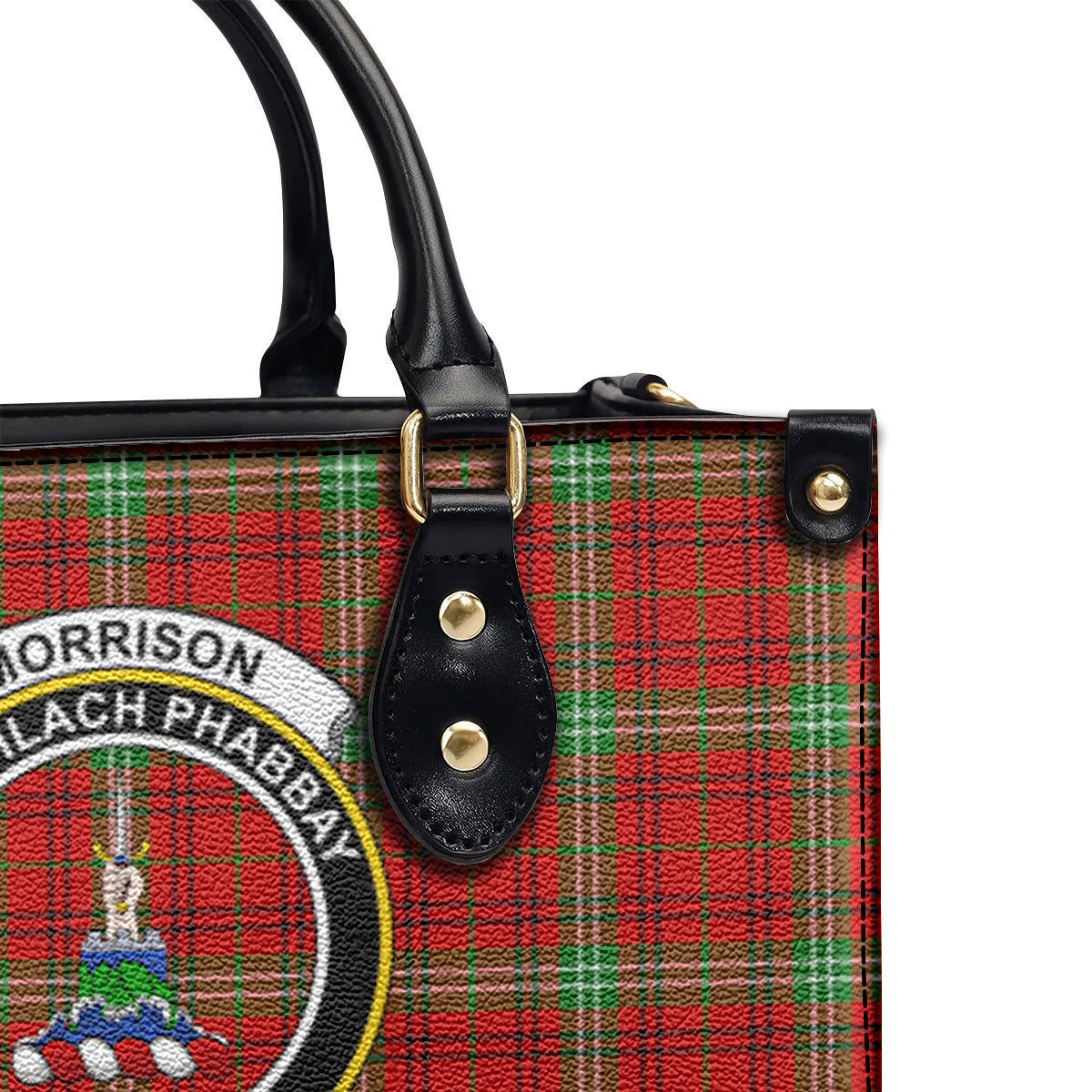 Morrison Red Modern Tartan Crest Leather Handbag