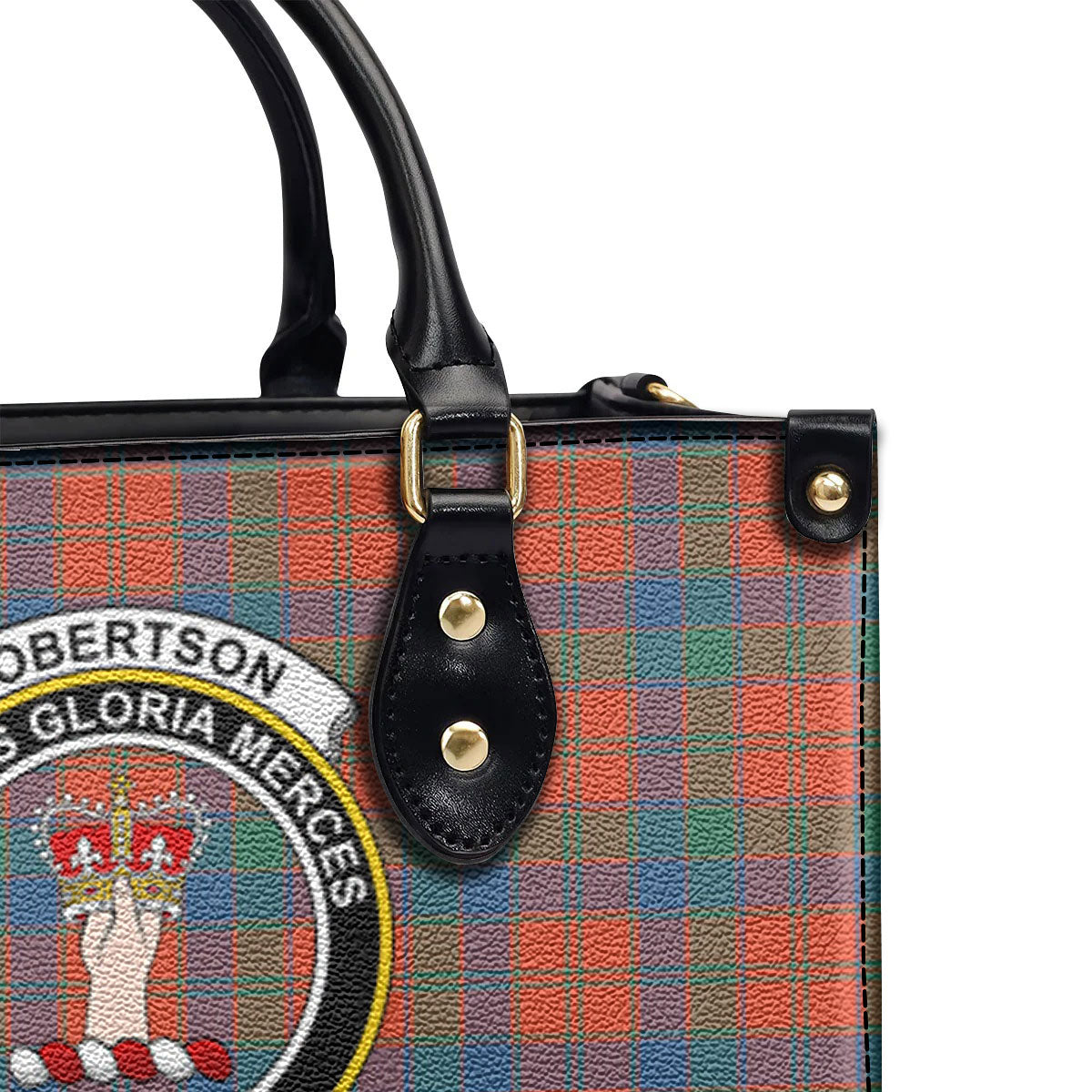 Robertson Ancient Tartan Crest Leather Handbag