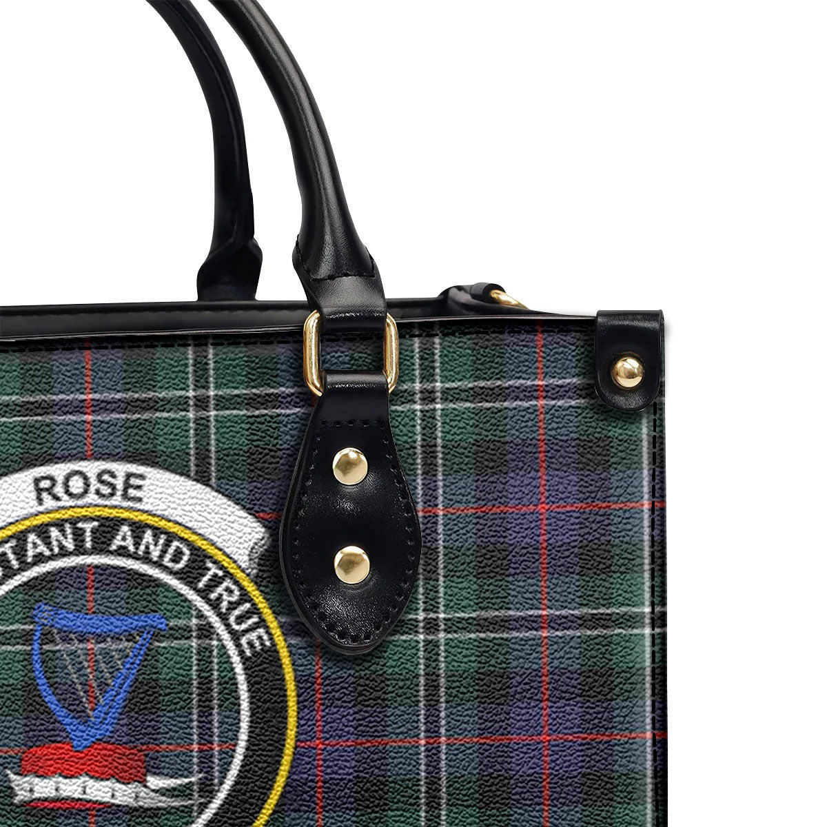 Rose Hunting Modern Tartan Crest Leather Handbag