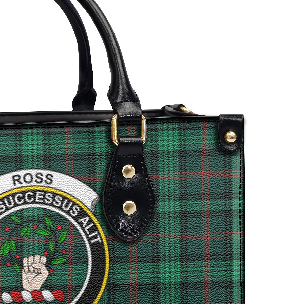 Ross Hunting Modern Tartan Crest Leather Handbag