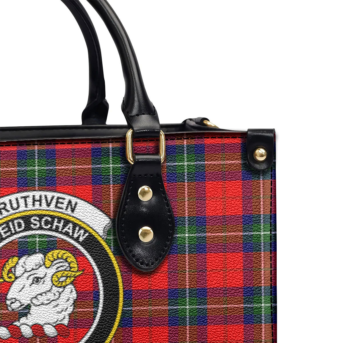 Ruthven Modern Tartan Crest Leather Handbag