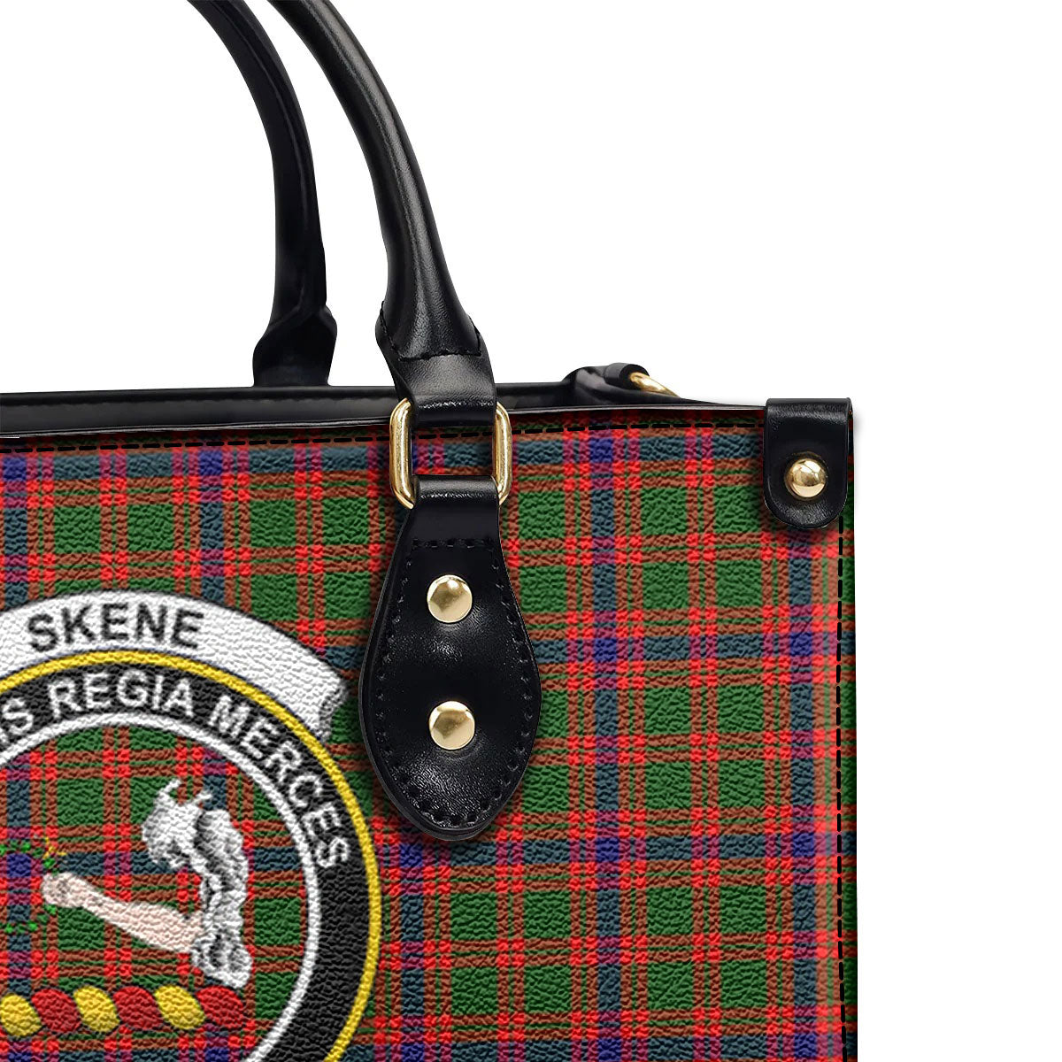 Skene Modern Tartan Crest Leather Handbag