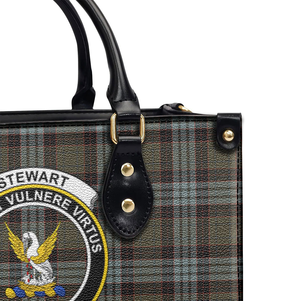 Stewart Old Weathered Tartan Crest Leather Handbag