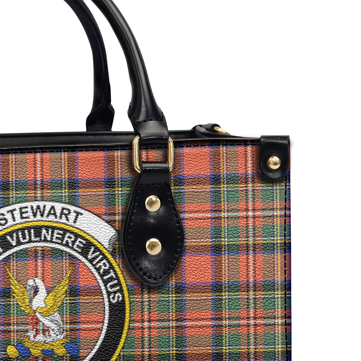 Stewart Royal Ancient Tartan Crest Leather Handbag