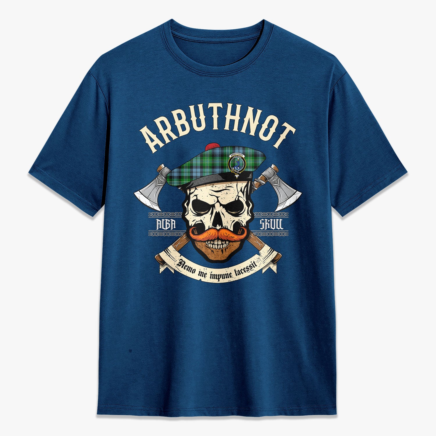 Arbuthnot Ancient Tartan Crest 2D T-shirt - Alba Skull Style