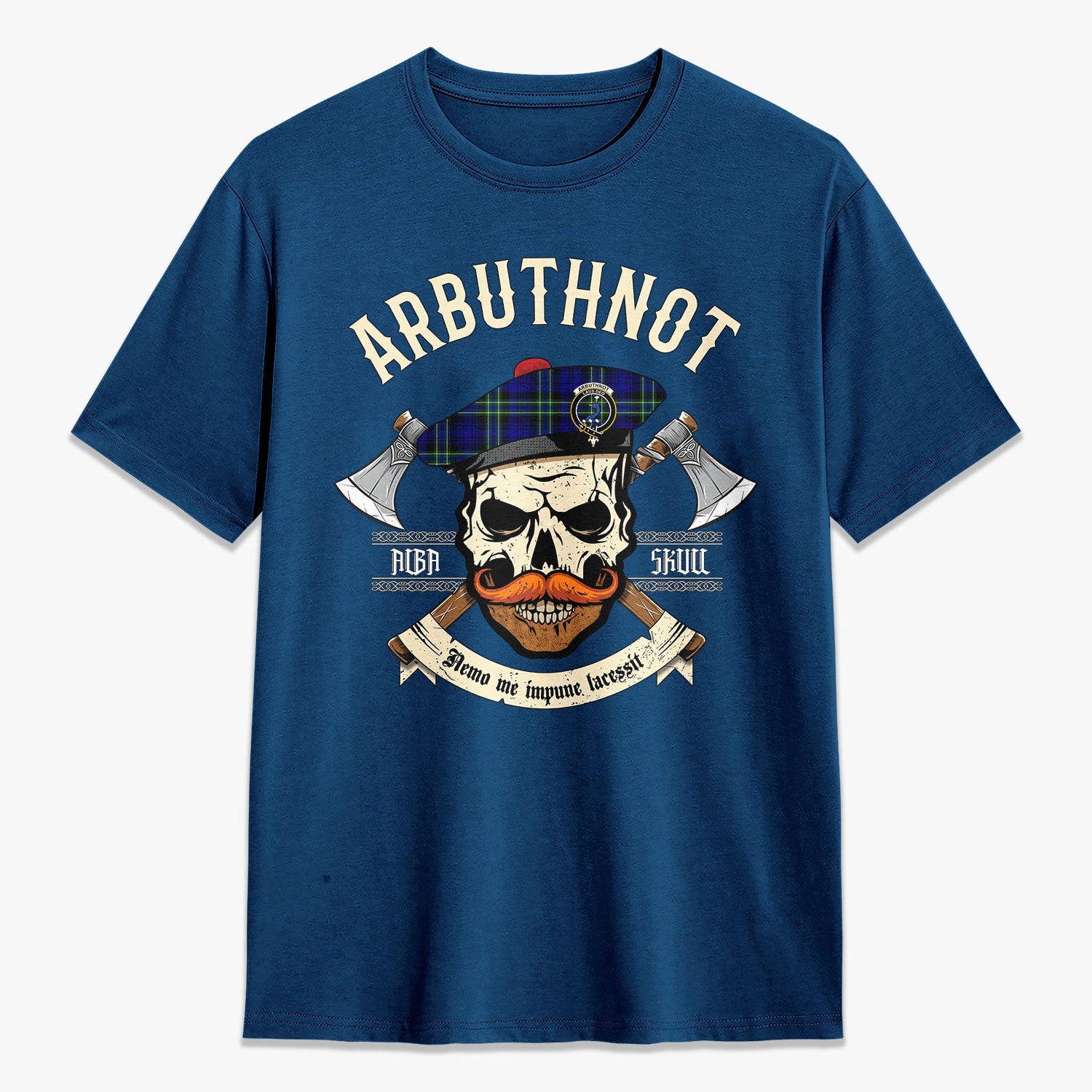 Arbuthnot Modern Tartan Crest 2D T-shirt - Alba Skull Style