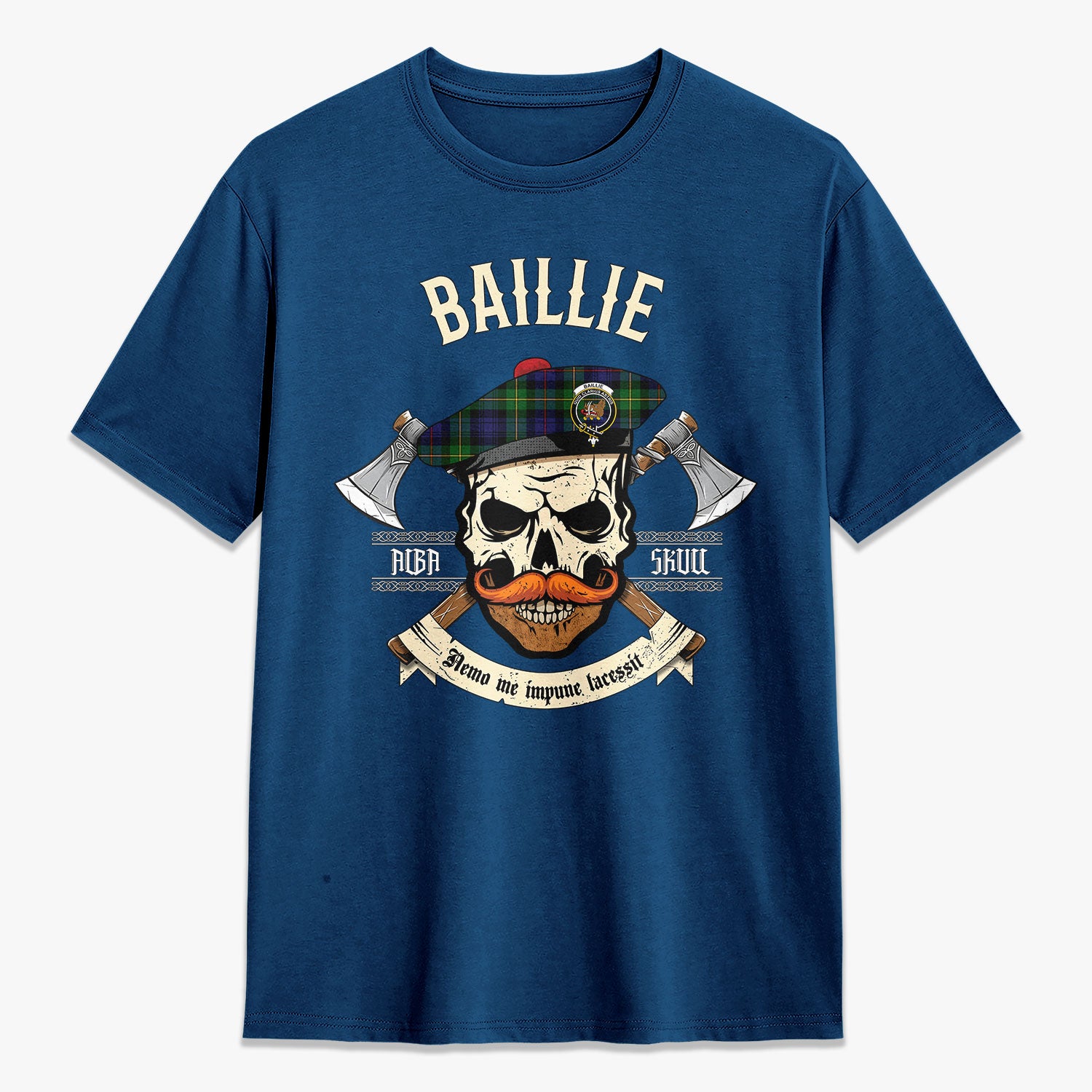 Baillie Tartan Crest 2D T-shirt - Alba Skull Style