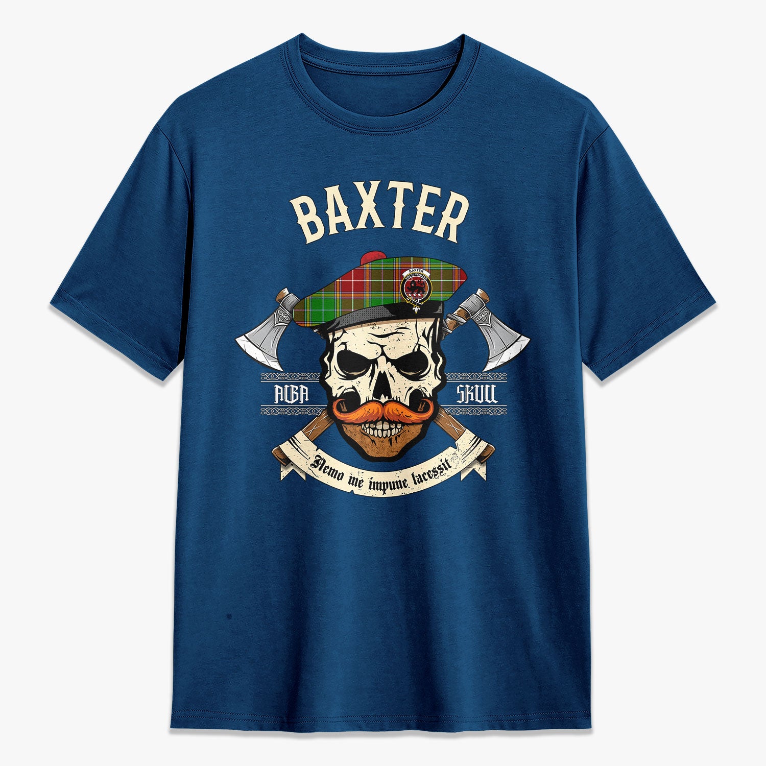 Baxter Modern Tartan Crest 2D T-shirt - Alba Skull Style