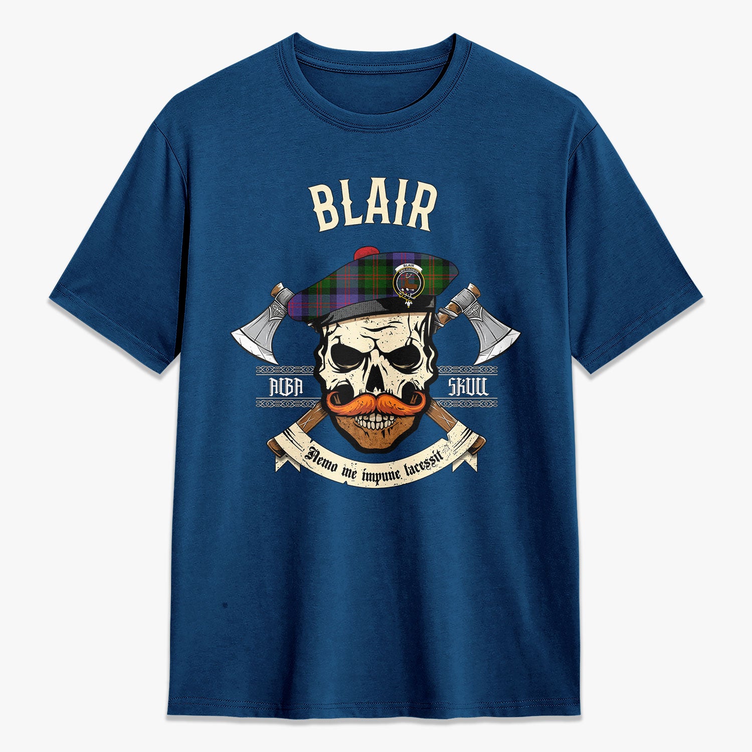 Blair Modern Tartan Crest 2D T-shirt - Alba Skull Style