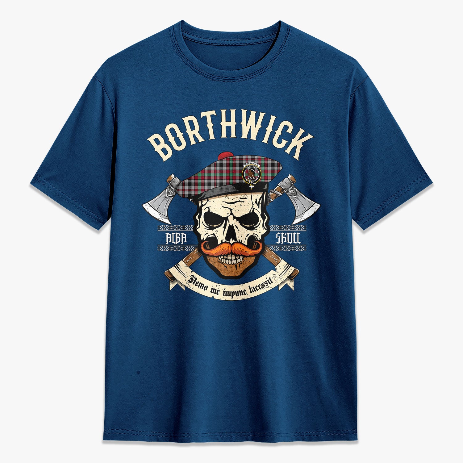 Borthwick Ancient Tartan Crest 2D T-shirt - Alba Skull Style