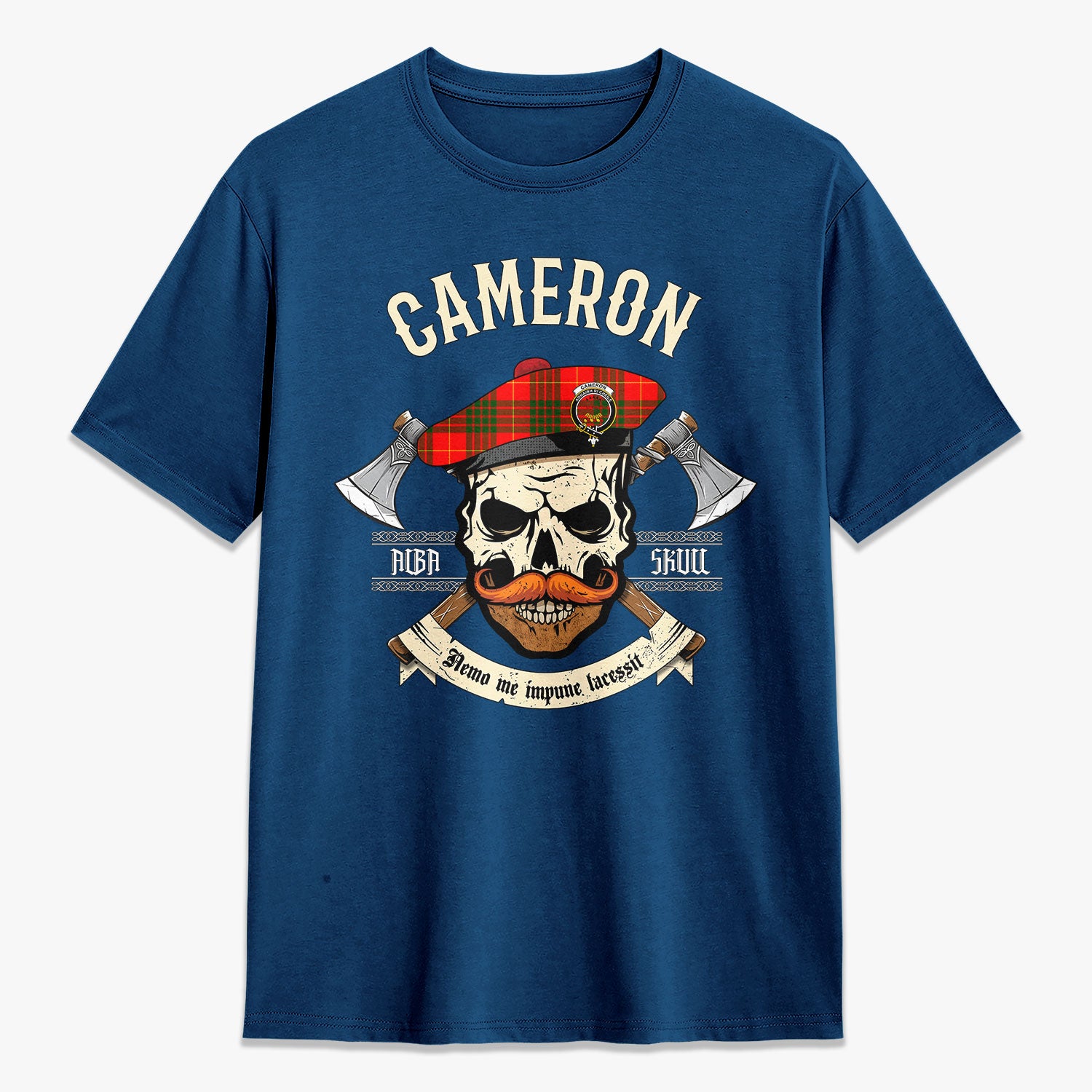 Cameron Modern Tartan Crest 2D T-shirt - Alba Skull Style