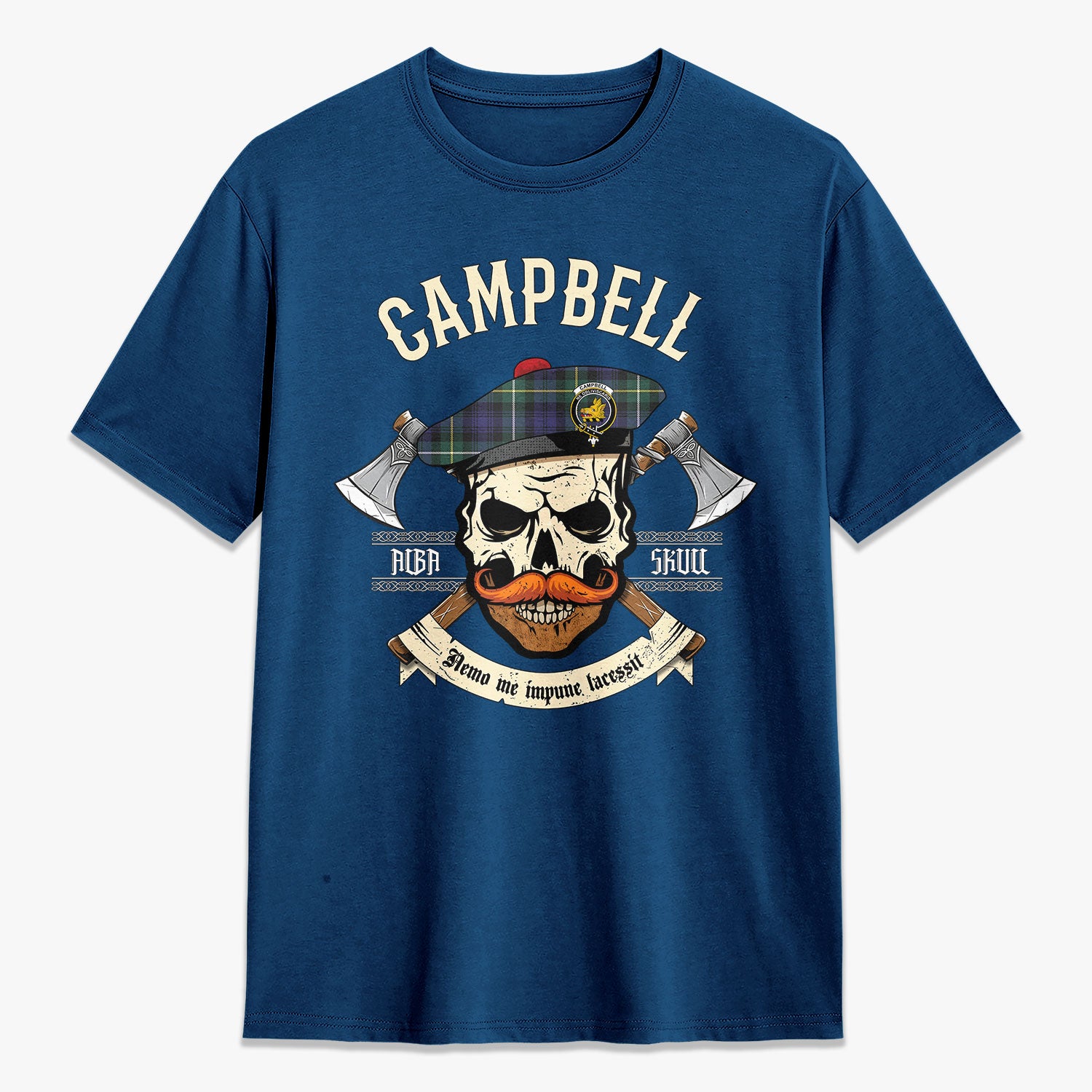 Campbell Argyll Modern Tartan Crest 2D T-shirt - Alba Skull Style