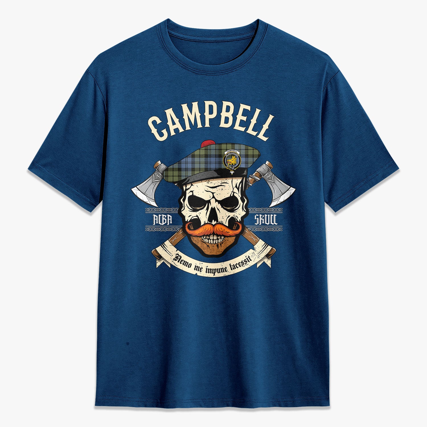 Campbell Faded Tartan Crest 2D T-shirt - Alba Skull Style