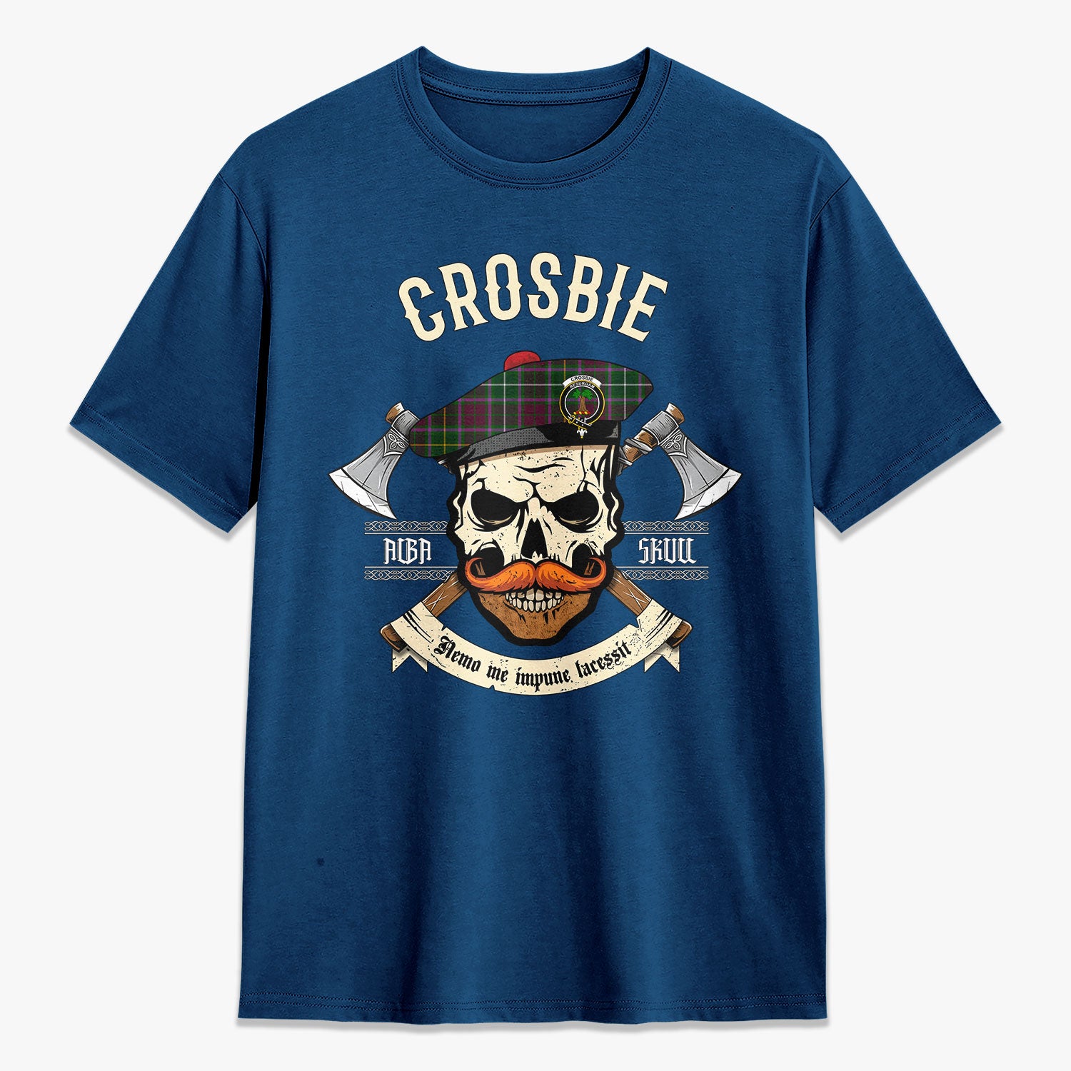 Crosbie Tartan Crest 2D T-shirt - Alba Skull Style