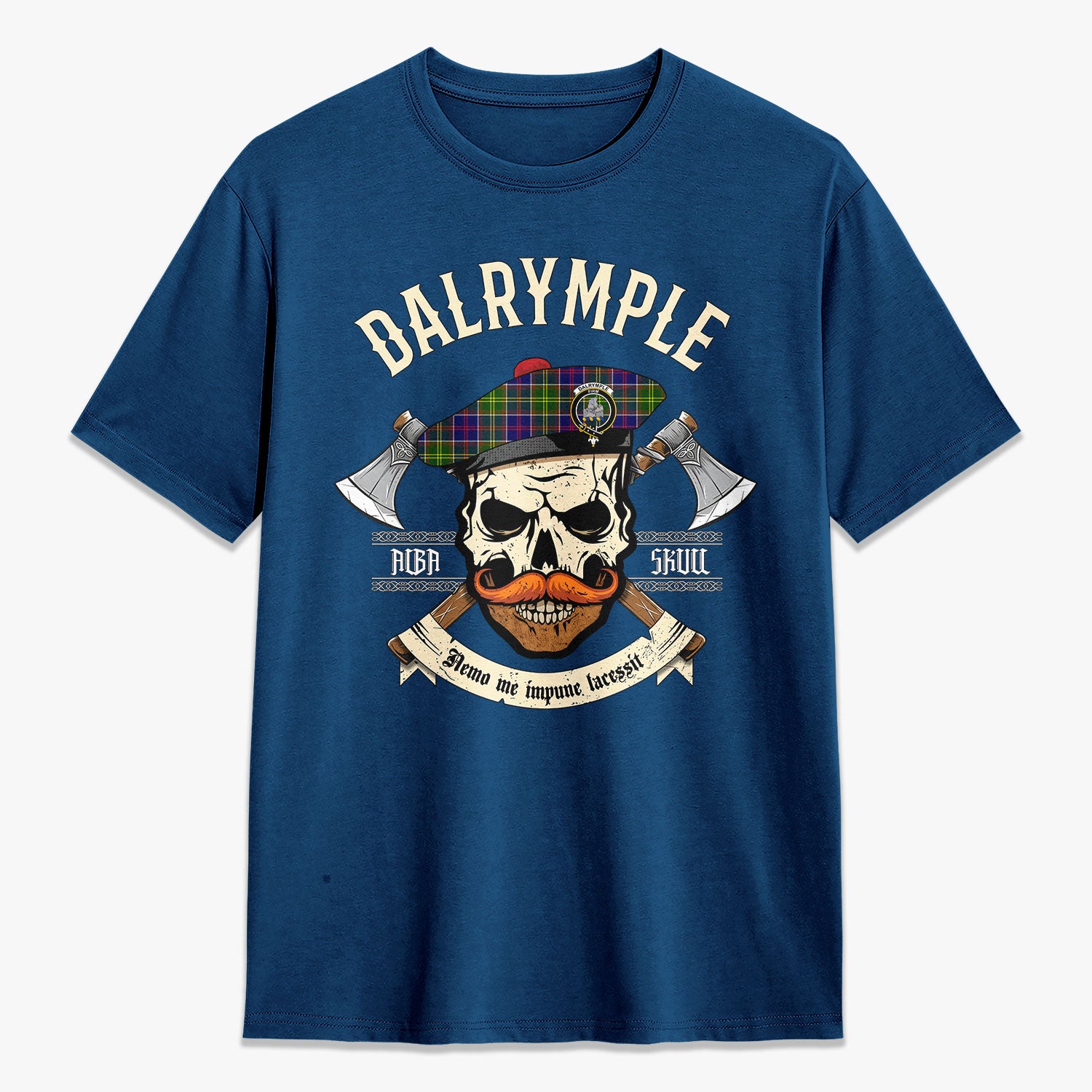 Dalrymple Tartan Crest 2D T-shirt - Alba Skull Style