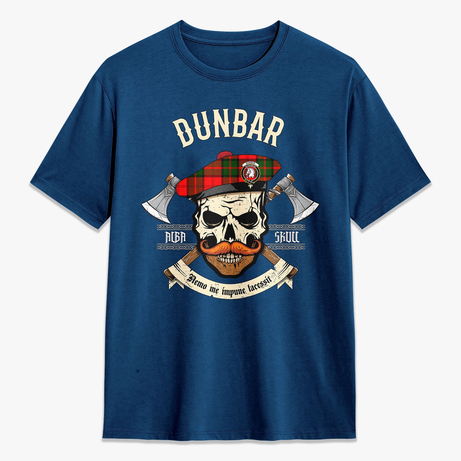 Dunbar Modern Tartan Crest 2D T-shirt - Alba Skull Style