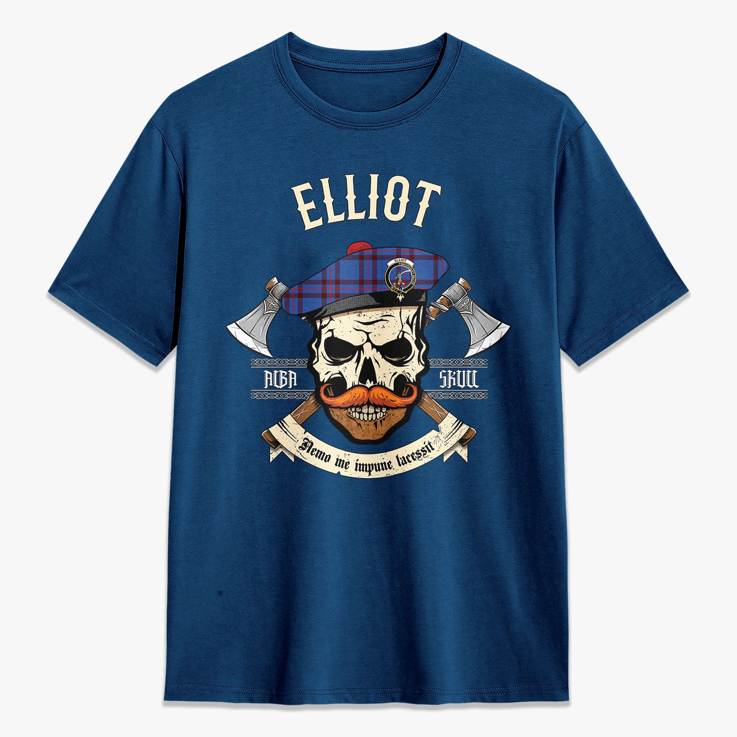 Elliot Modern Tartan Crest 2D T-shirt - Alba Skull Style