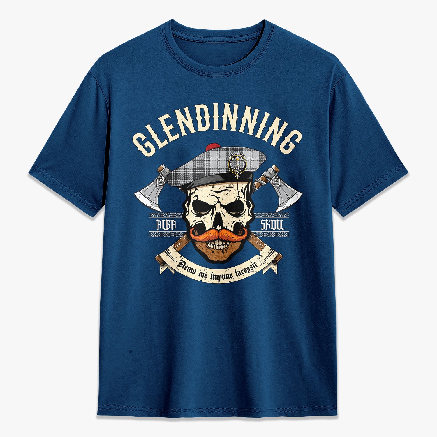 Glendinning Tartan Crest 2D T-shirt - Alba Skull Style